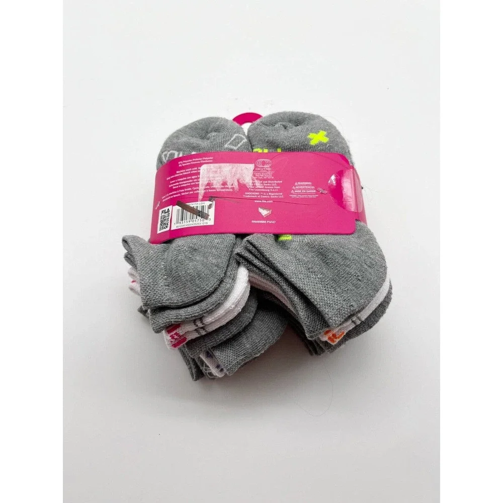 NWT Fila Little Girls Athletic No Show 10 Pairs Of Socks Bonus Hair Ties Sz 7-10